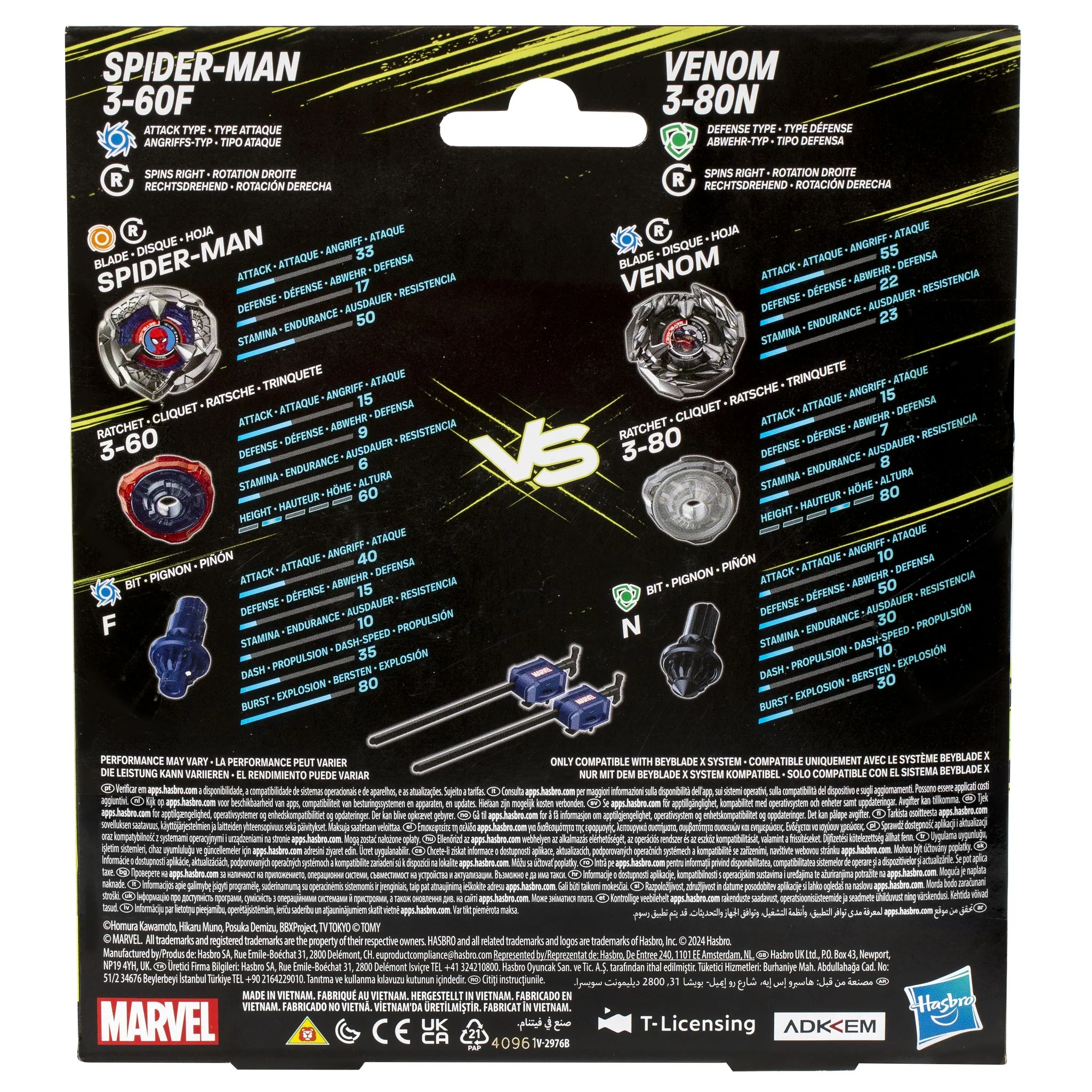 Beyblade X Marvel Spider-Man 3-60F vs Venom 3-80N Dual Pack Set