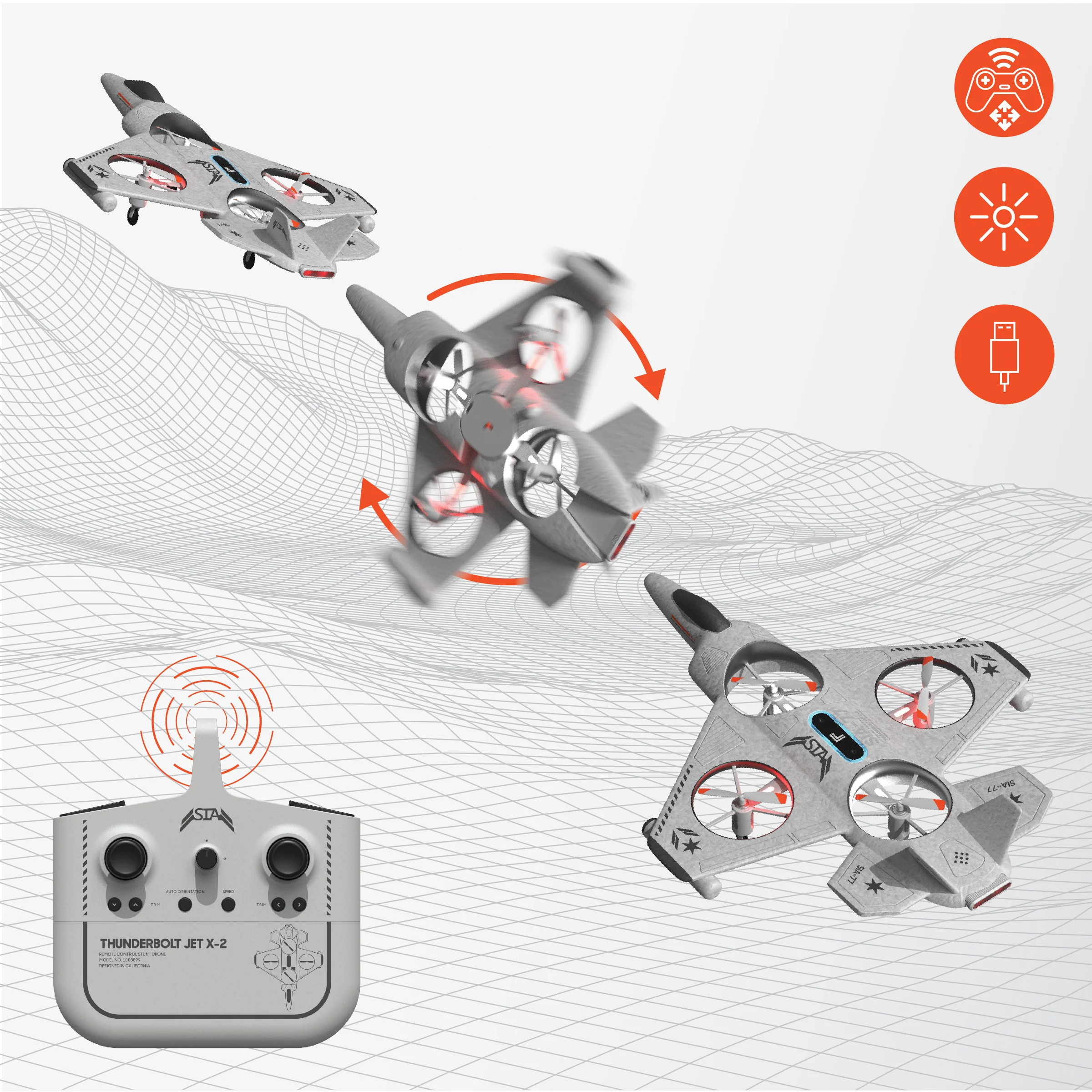 Sharper Image RC Thunderbolt Jet X-2 Stunt Drone