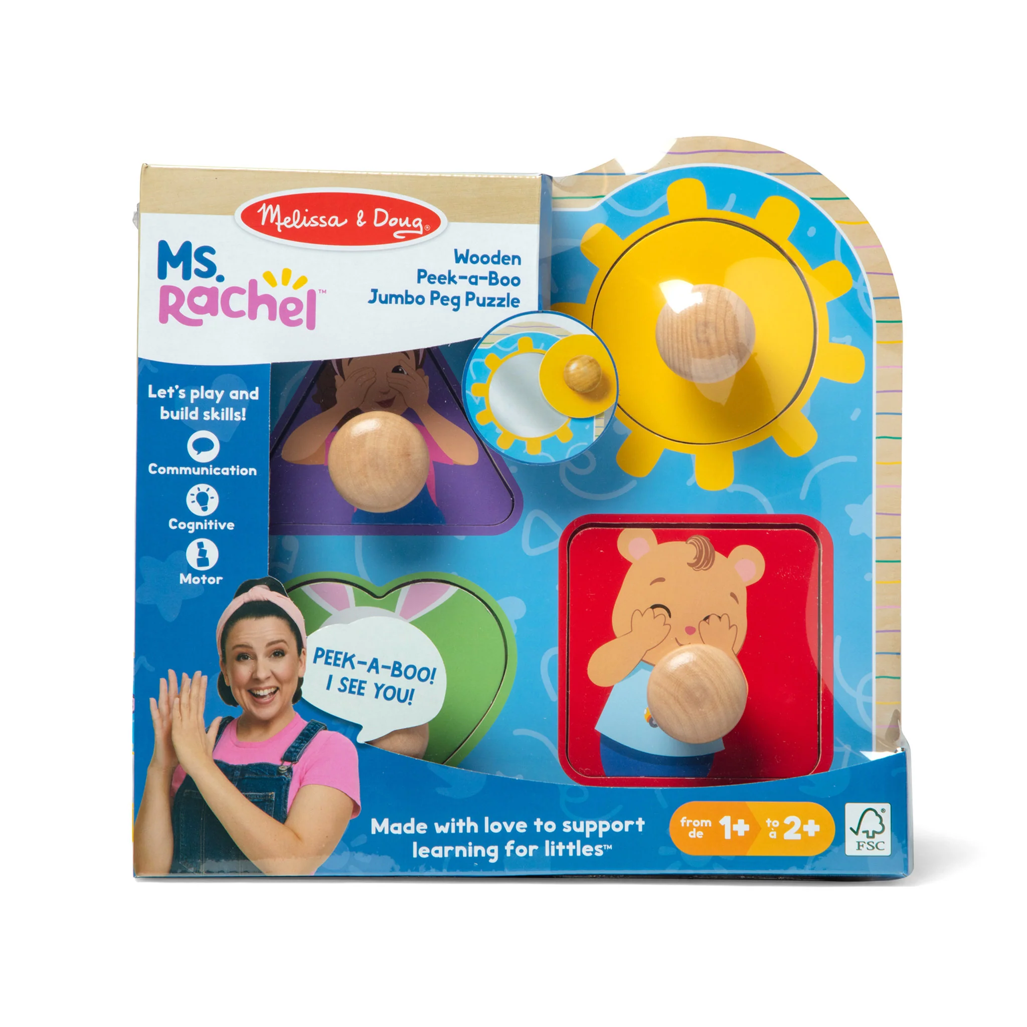 Melissa & Doug Ms Rachel Wooden Jumbo Peek-a-Boo Peg Puzzle