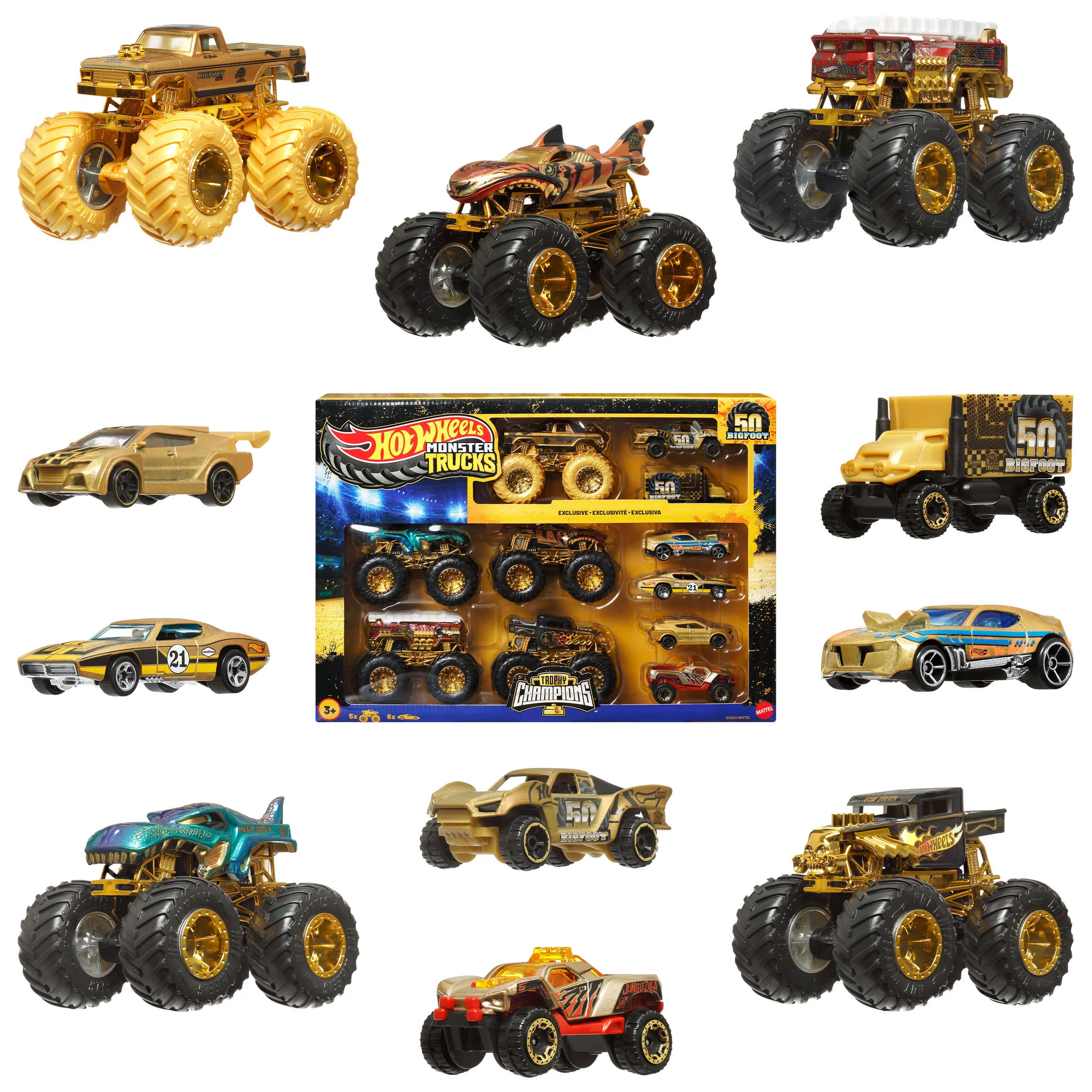 Hot Wheels Monster Trucks Bigfoot Trophy Champions Multipack